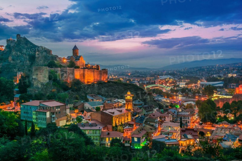 Panoramic view of Tbilisi, Georgia after sunset