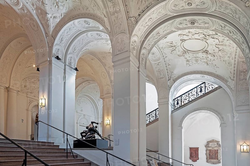 Staircase with the wrestling group, bronze by Soldani Benzi, 1656-1740, replica of a Hellenistic original, National Museum, Munich, Upper Bavaria, Bavaria, Germany, Europe
