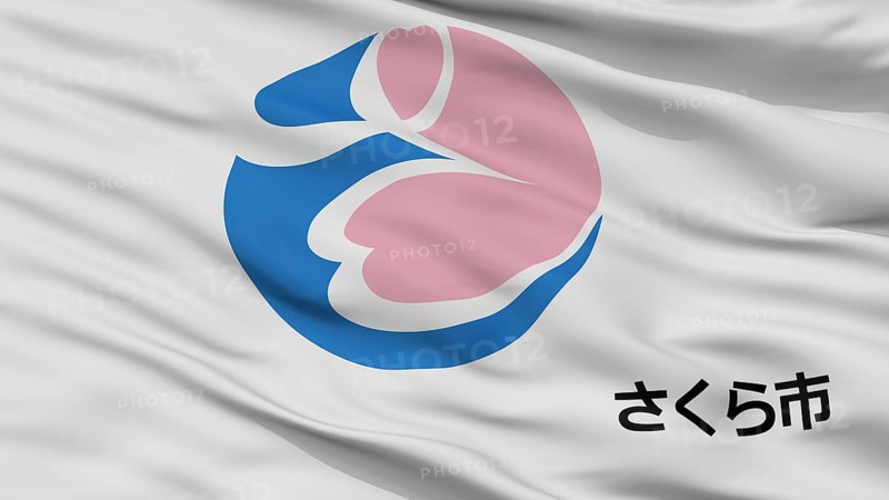 Sakura City Flag, Country Japan, Tochigi Prefecture, Closeup View, 3D Rendering