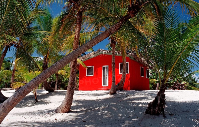 Colourful chalet on the beach, Catalina Island, Caribbean, Dominican Republic, Central America