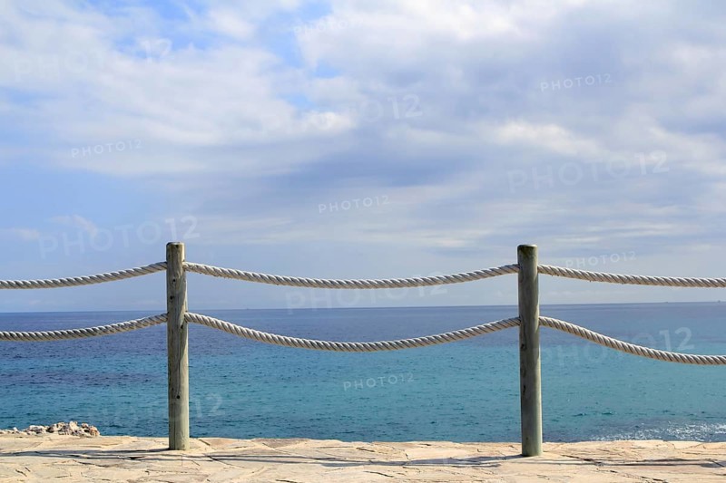 Banister railing on marine rope and wood Moraira Mediterranean sea