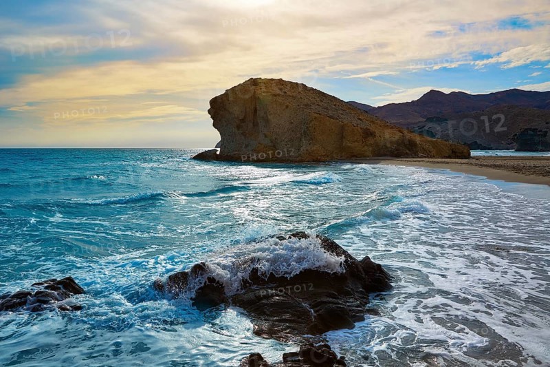 Almeria Playa del Monsul beach sunset at Cabo de Gata in Spain