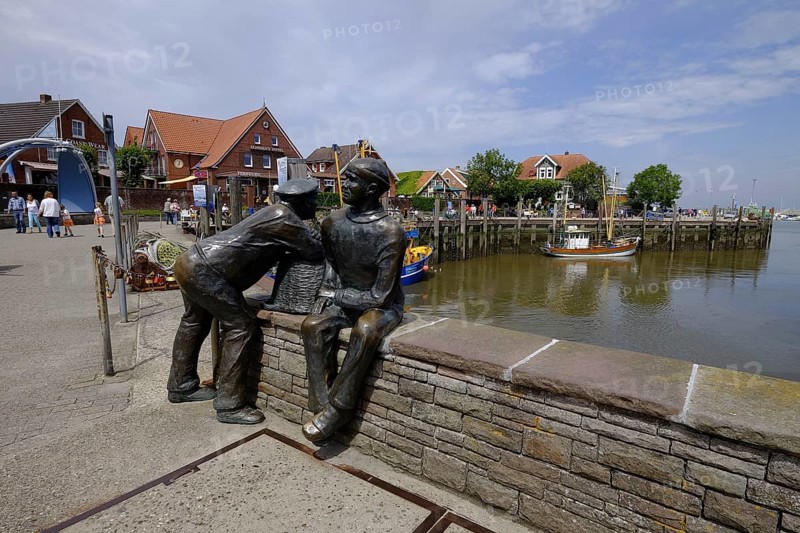 Neuharlingersiel with harbour, beach and historic town centre, East Frisia, Lower Saxony, Germany, Europe