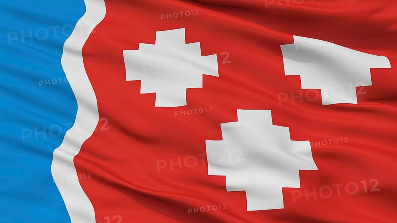 Kommunar City Flag, Country Russia, Leningrad Oblast, Closeup View, 3D Rendering