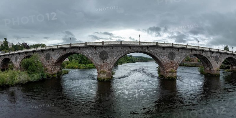 Smeaton's Bridge, stone arch bridge, drone shot, Perth, Scotland, Great Britain
