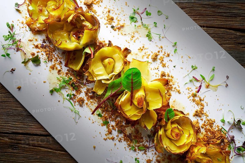 Artichoke roses with truffle and honey vinaigrette