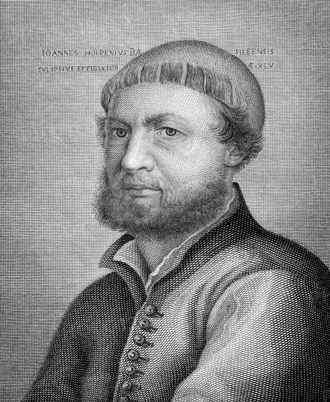 Hans Holbein the Younger (1497-1543) on copper engraving from 1841. German artist and printmaker. Engraved by Toschi from a drawing by A.Nizza after a self protrait by Holbein