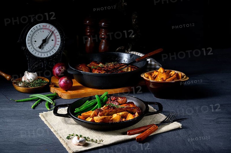 Pork with beans and quarter potatoes