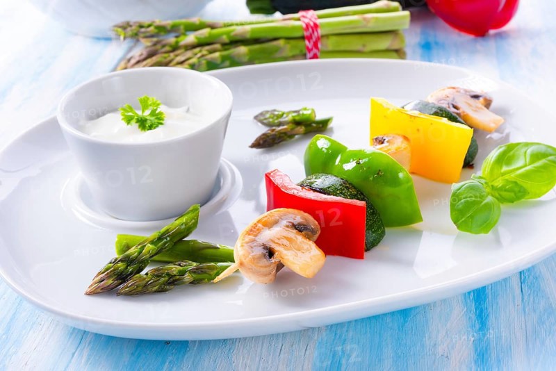 Vegetable shashlik vegetarian with yogurt garlic sauce