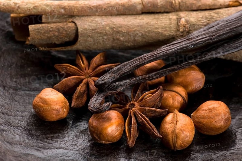 Aromatic spices with brown sugar and nuts