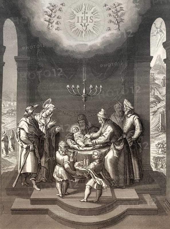 The circumcision of Jesus, steel engraving, 1853, digitally restored