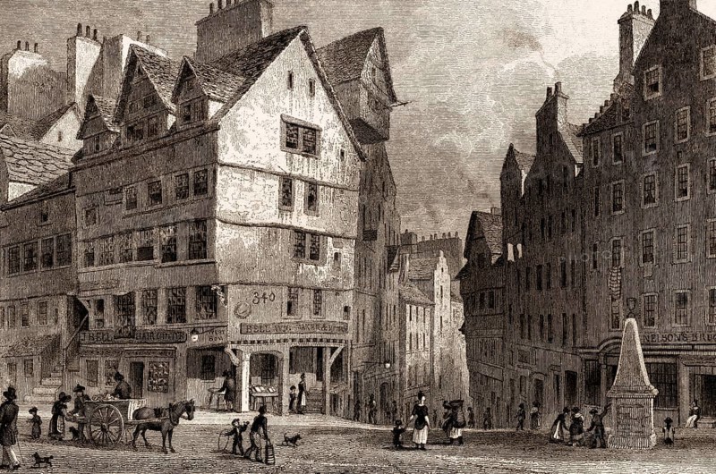 The West Bow, from the Lawn Market, Edinburgh, Scotland, 19th century, from Modern Athens by Th. H. Shepherd
