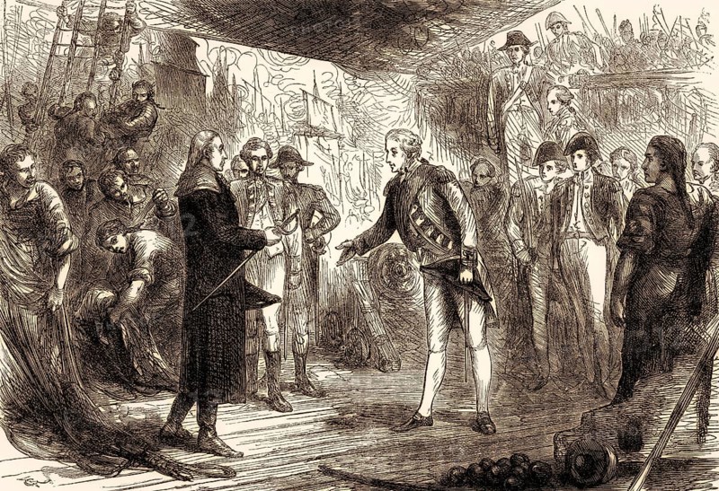 Admiral De Winter, commander of the Dutch fleet, surrendering of Adam Duncan on 11 October 1797, From British Battles on Land and Sea, by James Grant