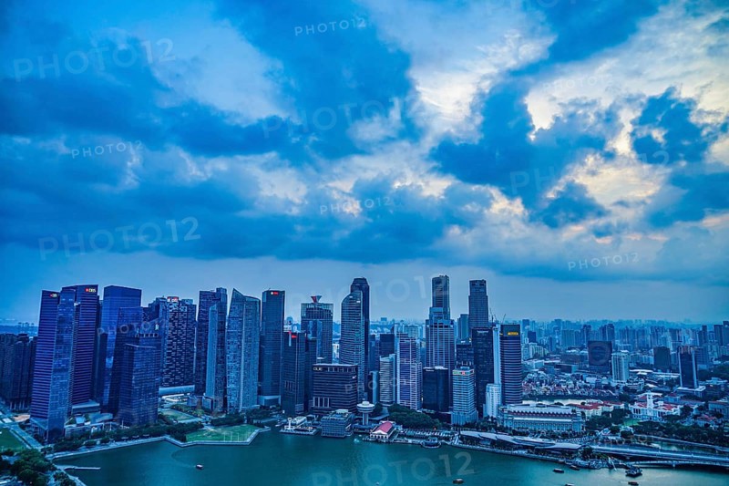 Group of buildings visible from the Marina Bay Sands Lookout. Shooting Location: Singapore