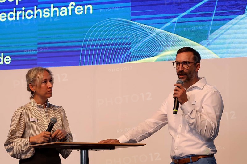 Mirja Raff (Deputy Press Spokeswoman) and Felix Klarmann, Project Manager of the Interboot 2024 trade fair in Friedrichshafen at the welcome, Friedrichshafen, Germany / Germany