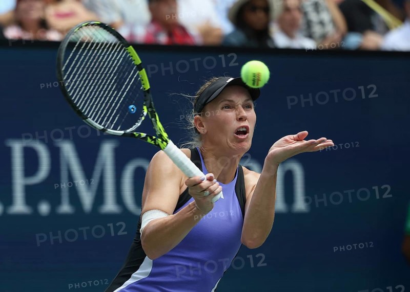 Tennis player Tennis player Caroline Wozniacki of Denmark in action at the US Open 2024 Championships, Billie Jean King Tennis Center, Queens, New York, USA.