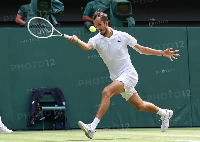 Russian tennis player Daniil Medvedev in action at the 2024 Wimbledon Championships, London, England, United Kingdom, Europe