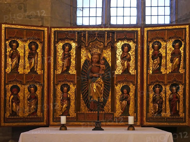 Winged altar in the market church of St Benedikti Quedlinburg. Saxony-Anhalt, Germany, Europe