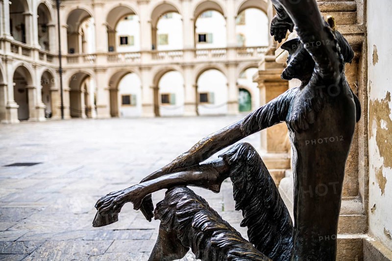 Sculpture Faun with a view, large country house courtyard, country house, Graz, Styria, Austria, Europe