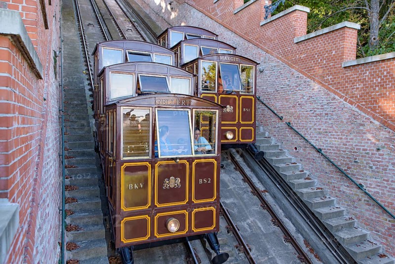 Budapest Castle Hill Funicular, a railway connecting the bank of Danube and Buda Castle District in Budapest, Hungary, Europe
