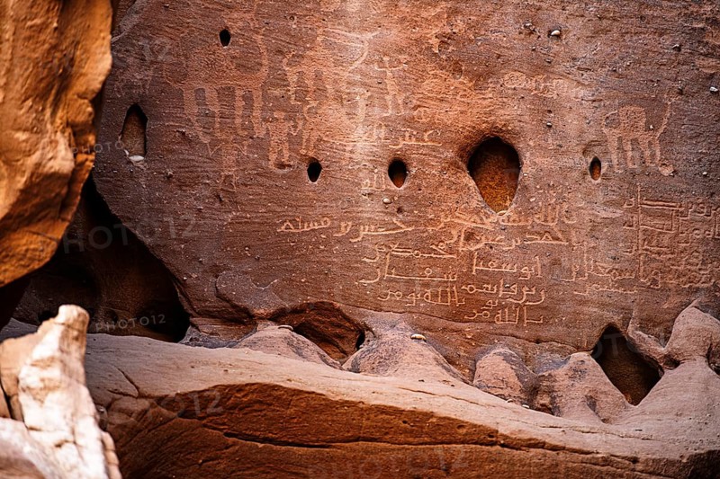 Petroqlyphs, rock carvings, Unesco site Maidain Saleh or Hegra, Al Ula, Kingdom of Saudi Arabia