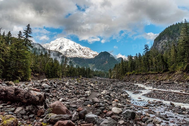 Great view on Mt Rainier from Nisqually river, USA, North America