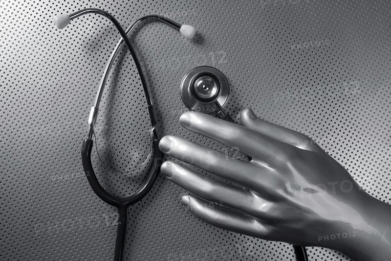 Health stethoscope futuristic silver gray hand concept metaphor