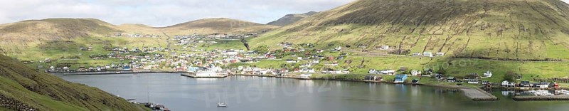 Panorama landscape on the Faroe Islands with Vestmanna, Vestmanna, Faroe Islands, Denmark, Europe