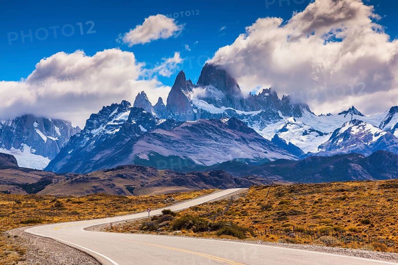 The highway crosses Patagonia and leads to majestic mountains of Fitzroy. The road through desert