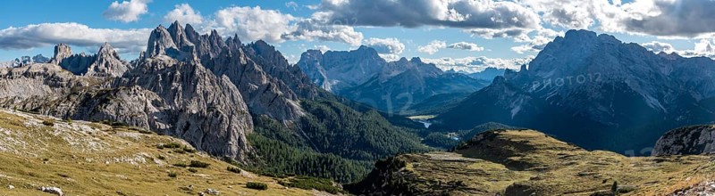 Scenic calm mountain landscape in the surroundings of the famous Three Peaks mountains, Dolomites in South Tirol