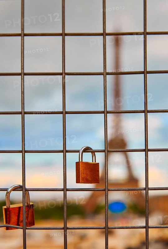 Eiffel Tower and Padlocks in Trocadero Paris at France