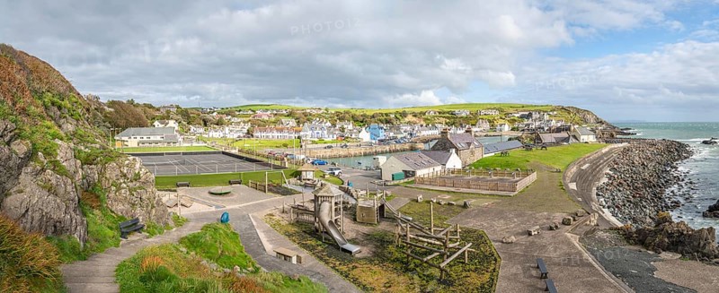 Panorama of Port Patrick Harbour and Coastline, Port Patrick, Dumfries & Galloway, Scotland, United Kingdom, Europe