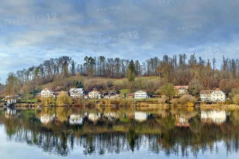 Houses by the Kloster see lake in Seeon-Seebruck, Germany, Europe