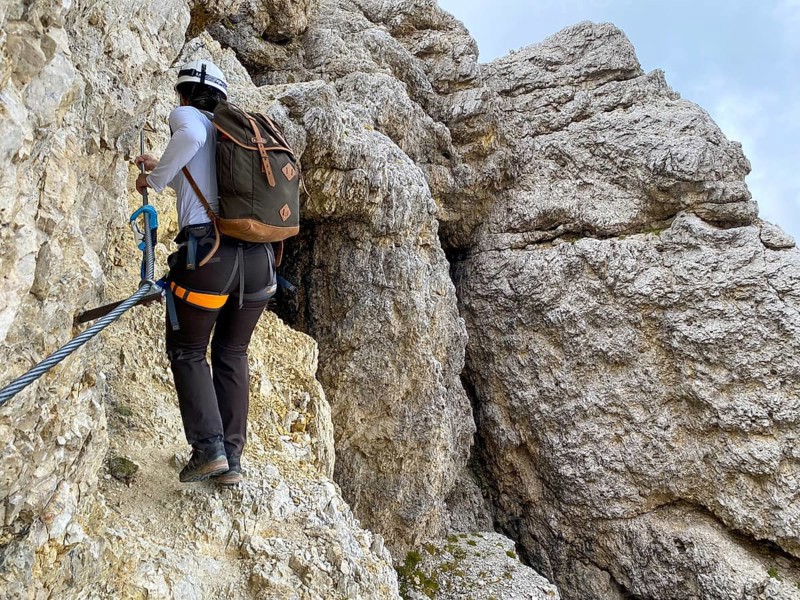 Adventurous hike up to mount Lagazuoi in the Dolomite Alps, autonomous pronvince of South Tirol in Italy