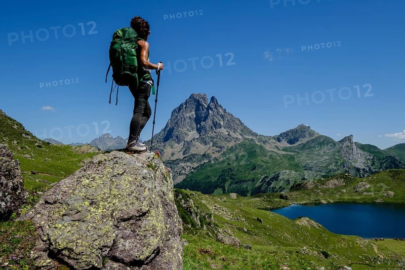 Trekker on Tour de l Ossau and Ayous lakes tour, Pyrenees National Park, Pyrenees Atlantiques, France, Europe