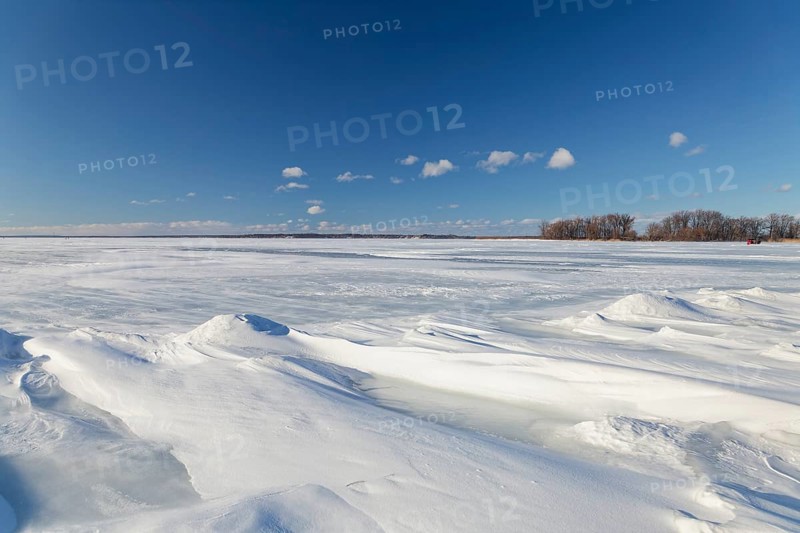 Nature, frozen riverscape with snow drifts, Province of Quebec, Canada, North America