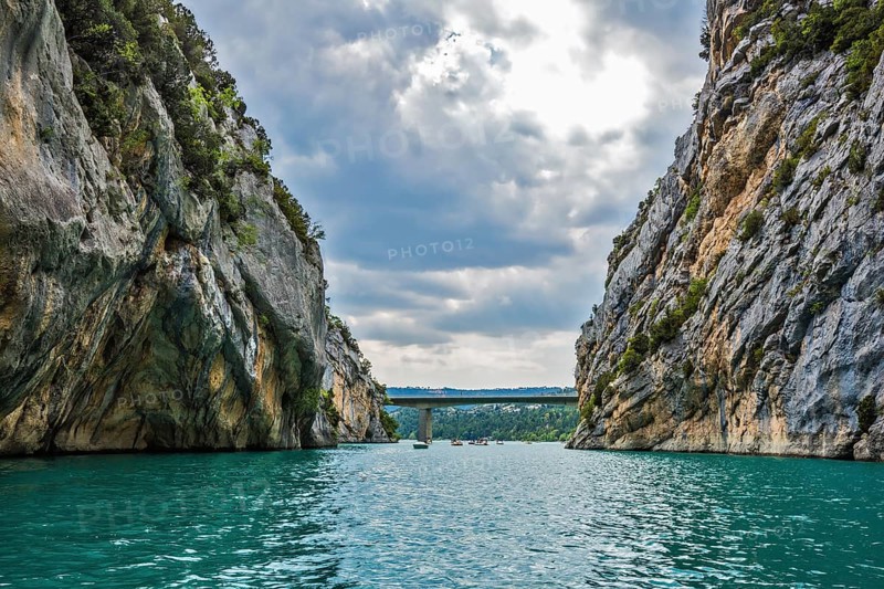 Big bridge across the canyon and river Verdon. National park Merkantur, Provence, France, Europe