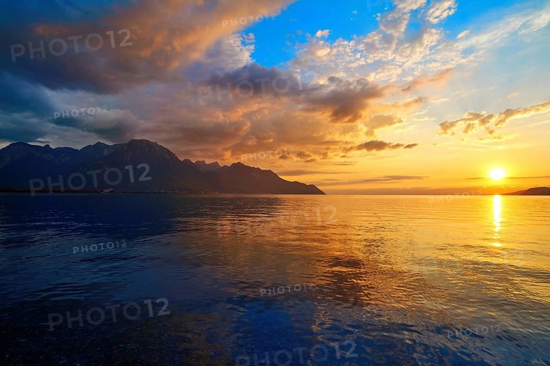 Leman Geneva lake sunset in Switzerland Swiss