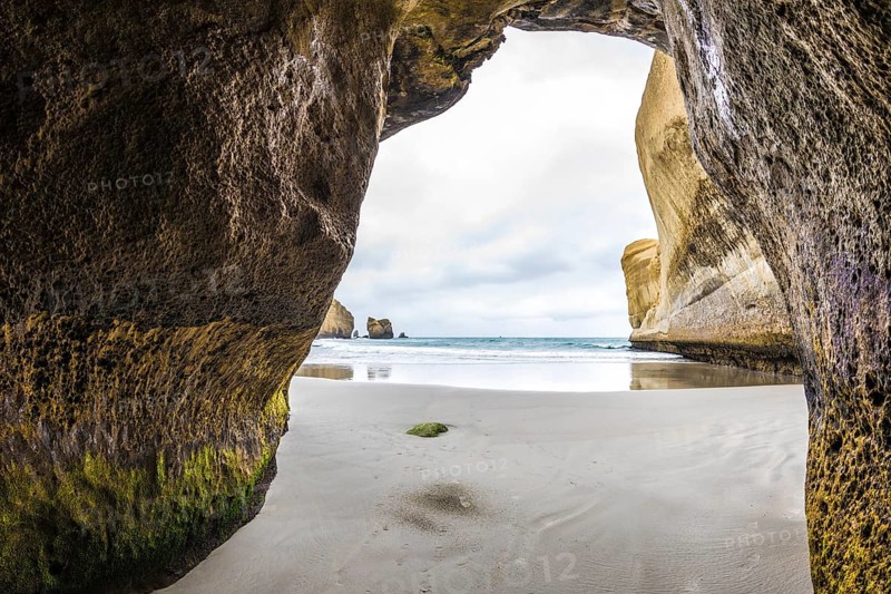 An image of a cave at Tunnel Beach in New Zealand