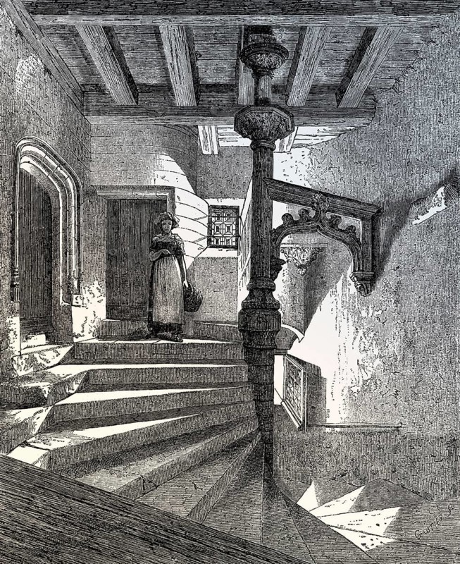 Gothic staircase, La Psallette, a 15th century mansion located in Nantes, France, 19th century, Europe