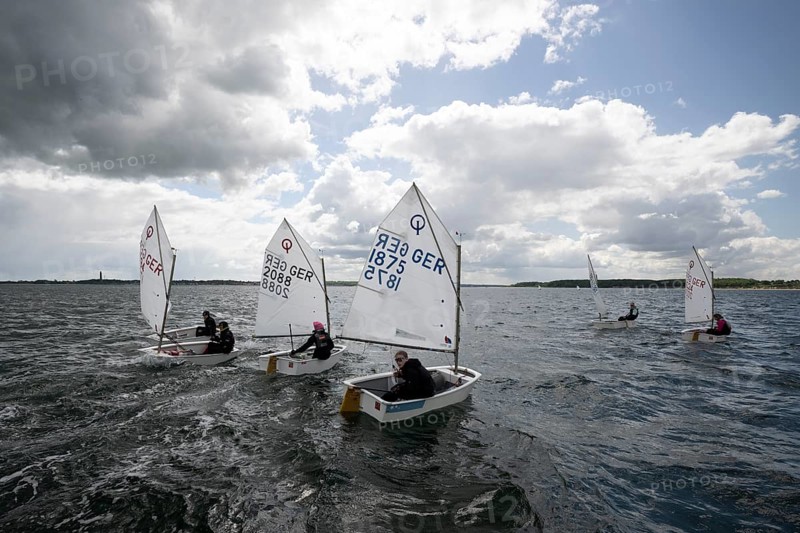 Andreas Dick, Olympic Centre - Schilksee, Kiel, Schleswig Holstein, Scarlett GRIMM on El Ganador from SVG #GER 2088, Carla WESTERHEIDER from SKBUE #GER1875, Golden Opti 2025 on 23.05.2025 at the Olympic Centre, Schilksee in Kiel Germany