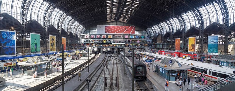 Hamburg, Germany, July 21, 2016: People waiting for trains at the central station, Europe