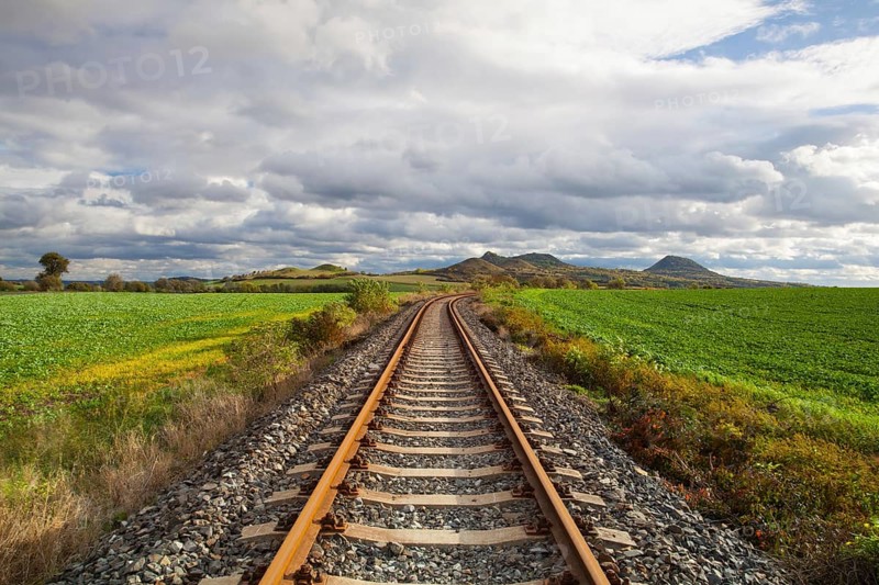 Single railway track in Rana, Central Bohemian Highlands, Czech Republic, Europe
