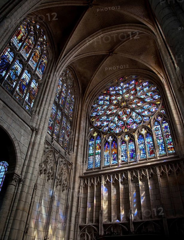 Built from 1140, transept around 1500, stained glass windows in the northern transept arm, St., Sankt, Saint