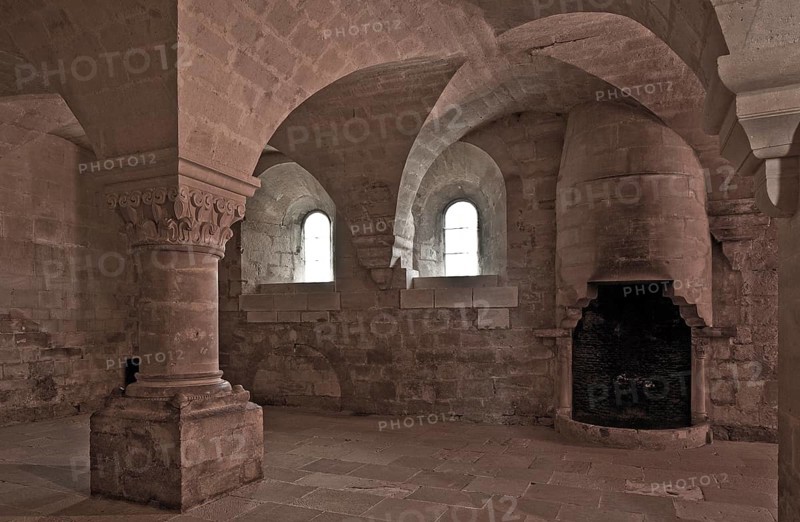 Cistercian monastery founded in 1148, cloister, calefactorium, warming room and brothers' hall also used as scriptorium, fireplace on the right