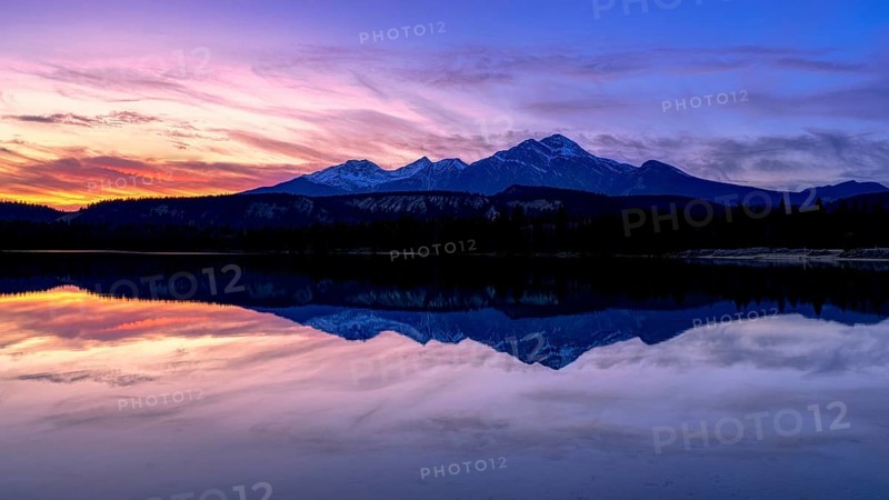 Beautiful autumn landscape scene in mountain in background in Jasper National Park west Canada