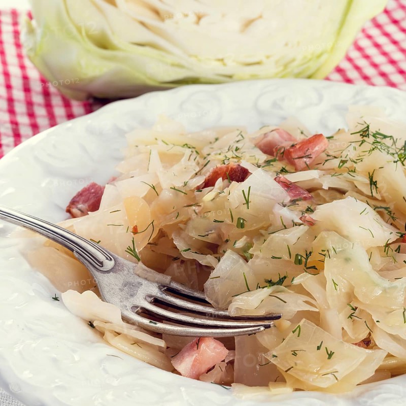 Fresh cabbage with bacon