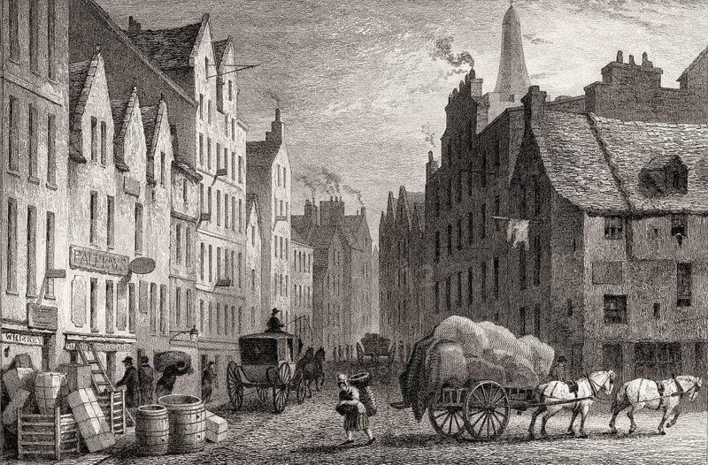 Cowgate, looking East, Edinburgh, Scotland, 19th century, from Modern Athens by Th. H. Shepherd