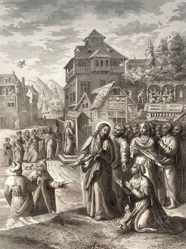 The Faith of a Canaanite Woman, New Testament, steel engraving 1853, digitally restored