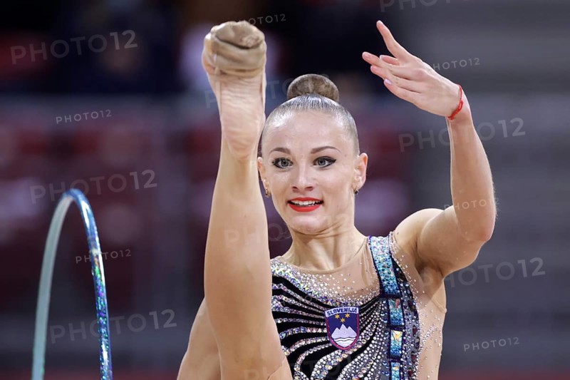 Sofia, Bulgaria - 27 March, 2021: Ekaterina Vedeneeva of Slovenia performs during the individual Hoop final at the 2021 Rhythmic Gymnastics Sofia World Cup, Sofia, Bulgaria, Europe